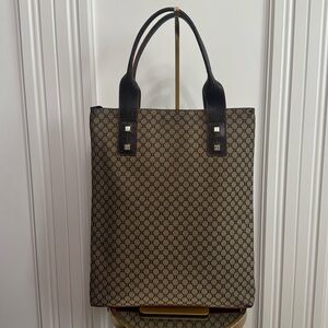 Celine Brown Monogram Canvas Satchel with Dark Brown Trim